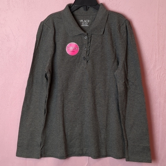 The Children's Place Gray Long Sleeve Girls Polo Shirt size Large - Picture 1 of 4